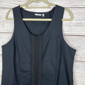 HALOGEN Black Cotton Sleeveless Beaded Embroidered Scoop Neck Top